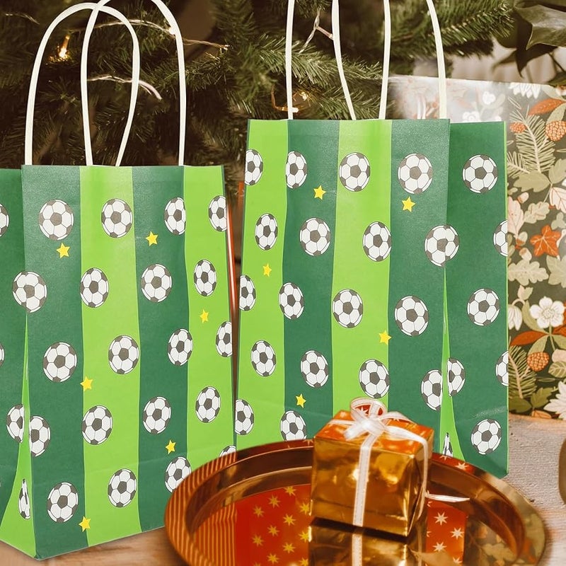 Green Checkered Soccer Theme Paper Bags 12Pcs Football Party Favor Treat Bags - Image 3